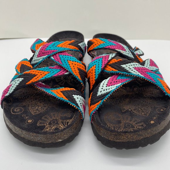 NEW Muk Luks Slip-on Sloan Slide Sandals Multicolor Bands Across Top Shoe SZ 10 - Picture 3 of 7